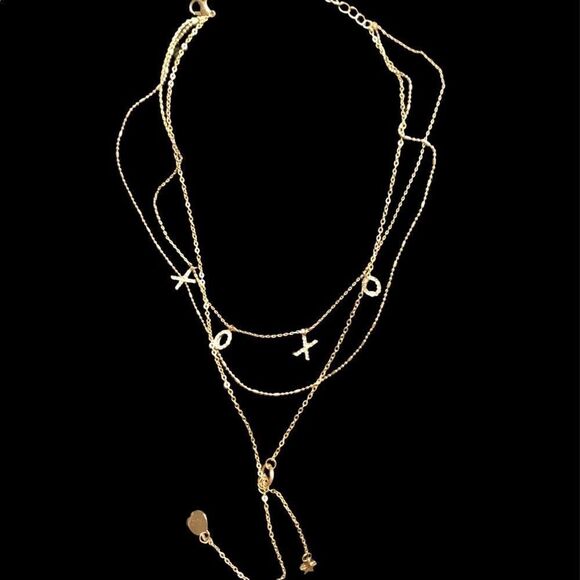 Pave crystal XOXO multi stand gold necklace with lariat detail - Picture 1 of 5